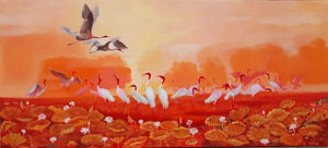 Tranh sơn dầu "Đất lành chim đậu"