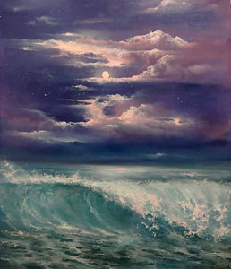 Tranh sơn dầu vẽ biển "Sóng thủy tinh"