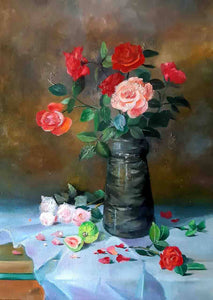 Tranh tĩnh vật hoa "Bình hồng cổ"