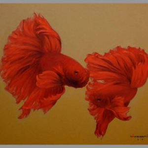 Tranh sơn dầu "Cá chọi 1"