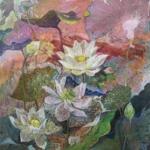 Tranh sơn dầu quê hương "Sen mùa hạ"