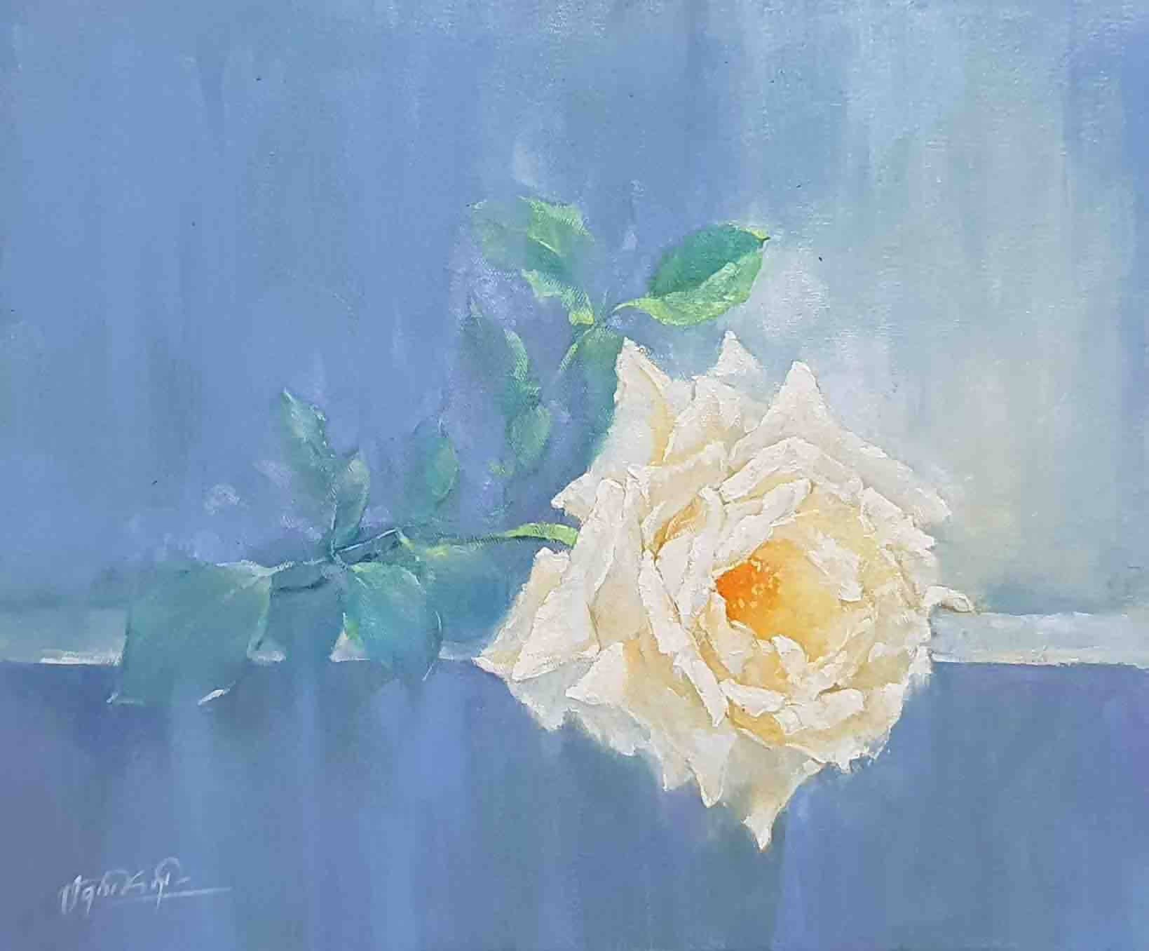 Tranh sơn dầu "Đóa hồng trắng"