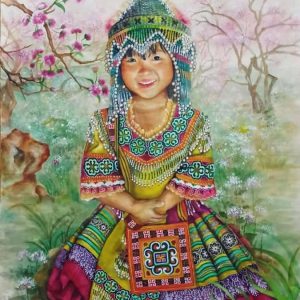 Tranh giấy dó truyền thống "Bông hoa nhỏ vùng cao"