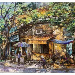 Tranh sơn dầu phố cổ "Thu về qua phố 03"