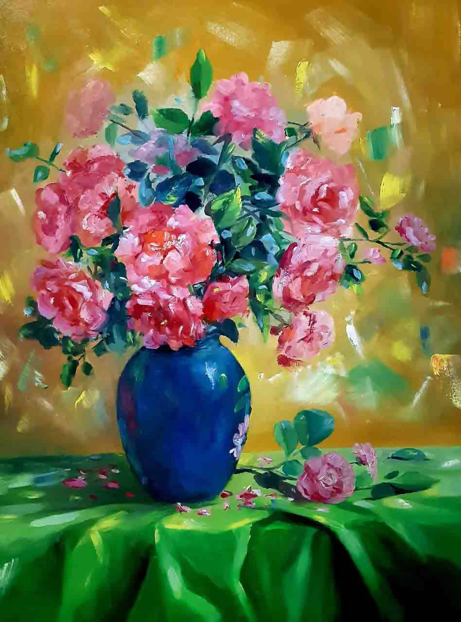 Tranh tĩnh vật hoa "Hồng cổ Sapa"