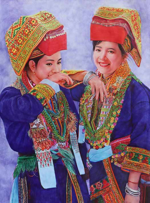 Tranh chân dung bút bi "Nắng xuân"