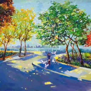 Tranh phong cảnh Hà Nội "Mùa thu bên Hồ Tây"