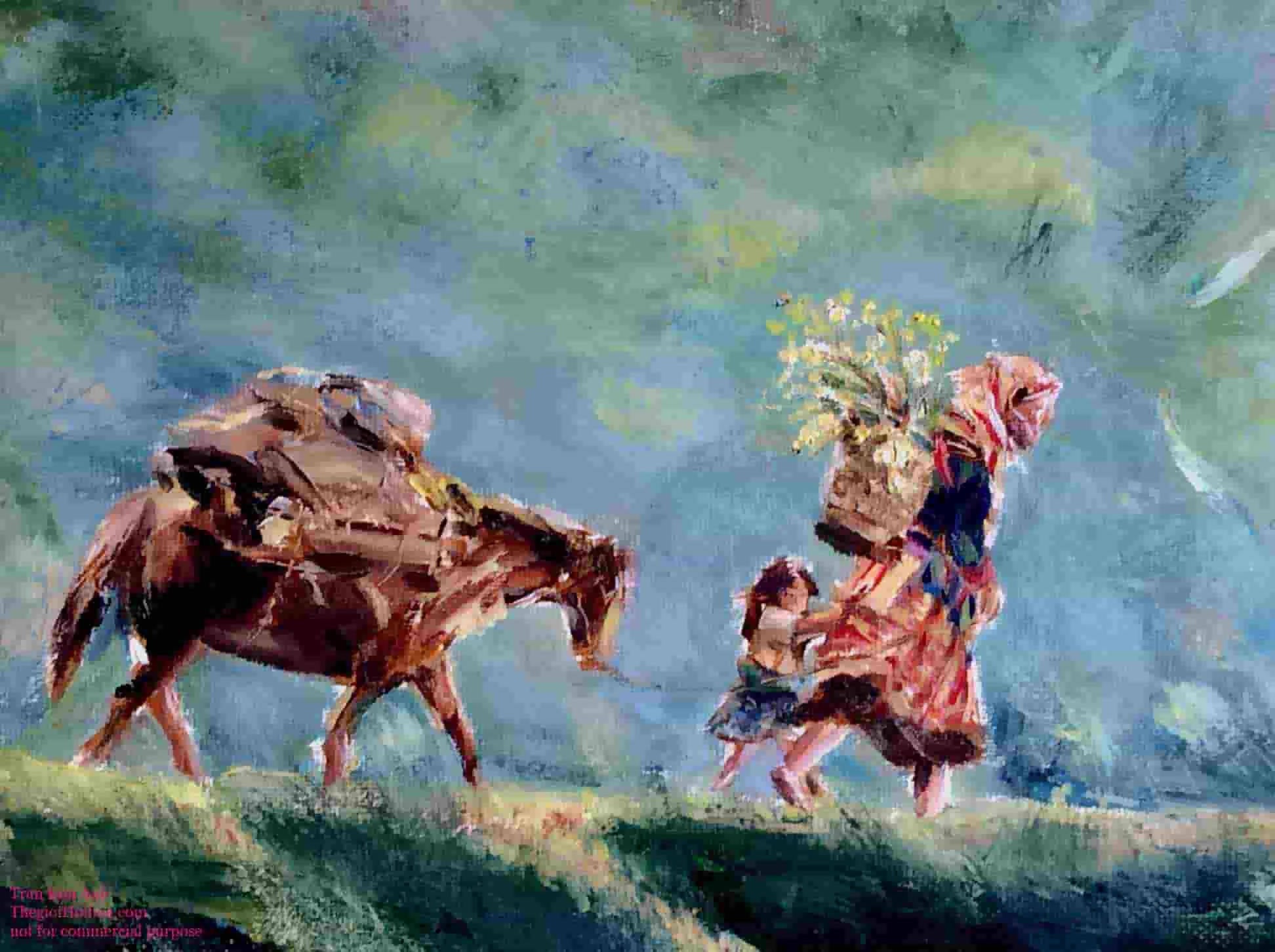 Tranh sơn dầu quê hương "Đường về 3" - Ảnh 3