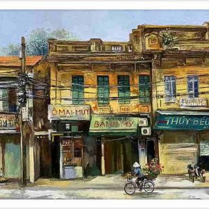 Tranh sơn dầu phố cổ "Ngày nắng 9"