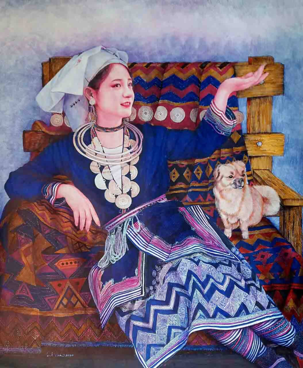 Tranh chân dung bút bi "Chim trắng trở về"