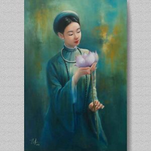 Tranh chân dung nghệ thuật "Đóa sen xanh"