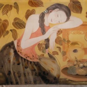 Tranh chân dung lụa "Trầu cau"