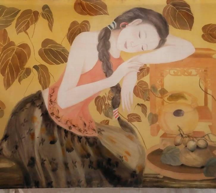 Tranh chân dung lụa "Trầu cau"