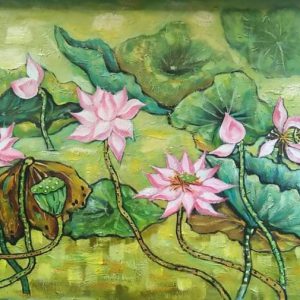 Tranh sơn dầu vẽ hoa sen "Trong nắng ban mai"