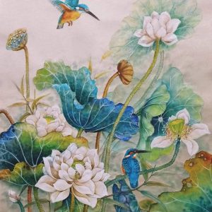 Tranh giấy Dó "Đôi chim bói cá"