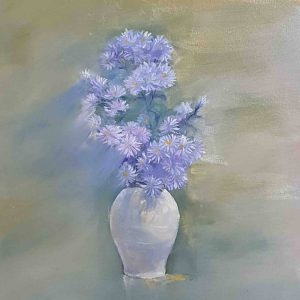 Tranh sơn dầu "Bình thạch thảo tím"