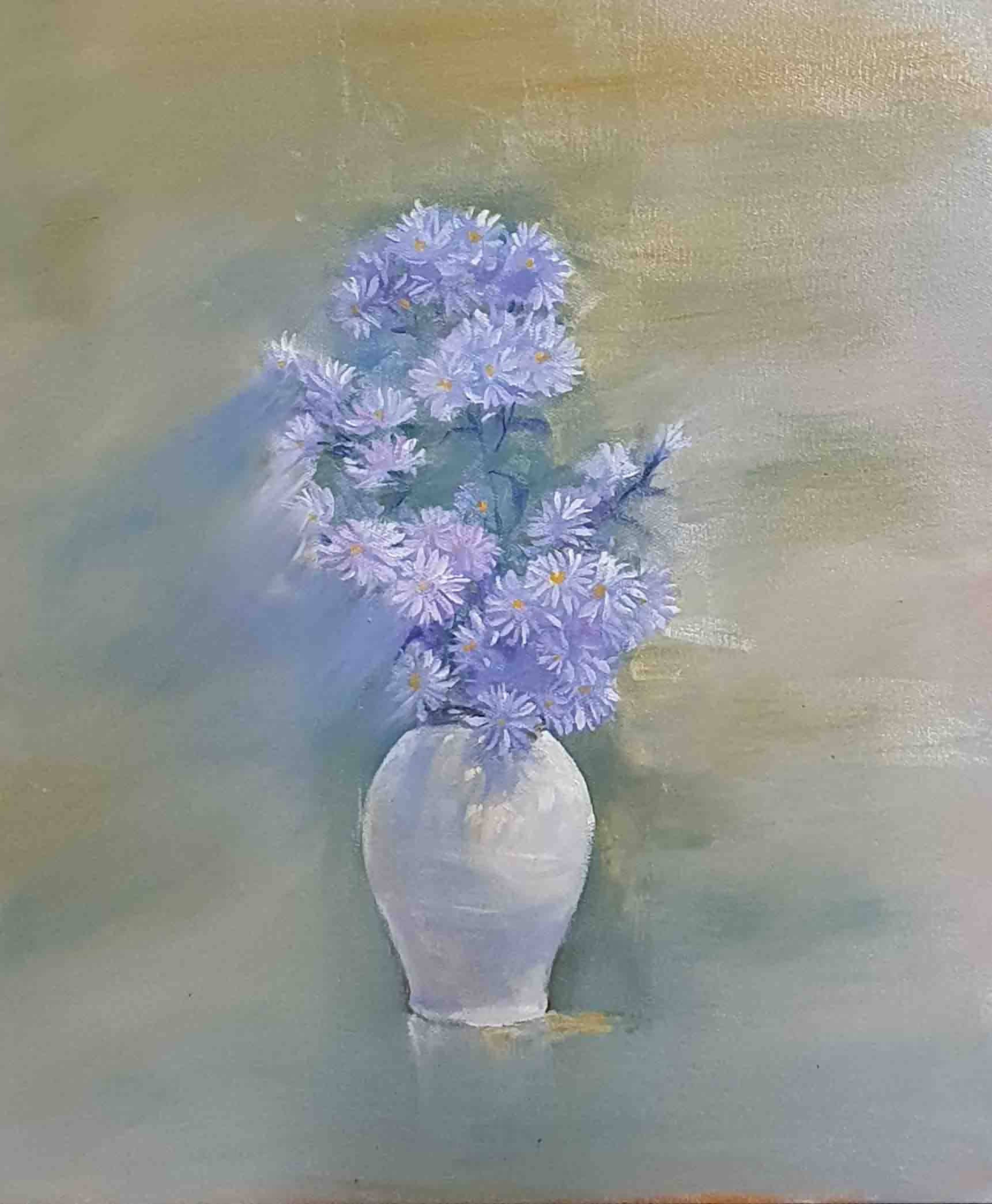 Tranh sơn dầu "Bình thạch thảo tím"