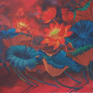 Tranh sơn dầu quê hương "Sen hồng"