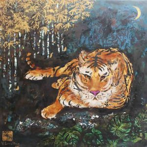 Tranh sơn mài "Hổ dưới trăng"
