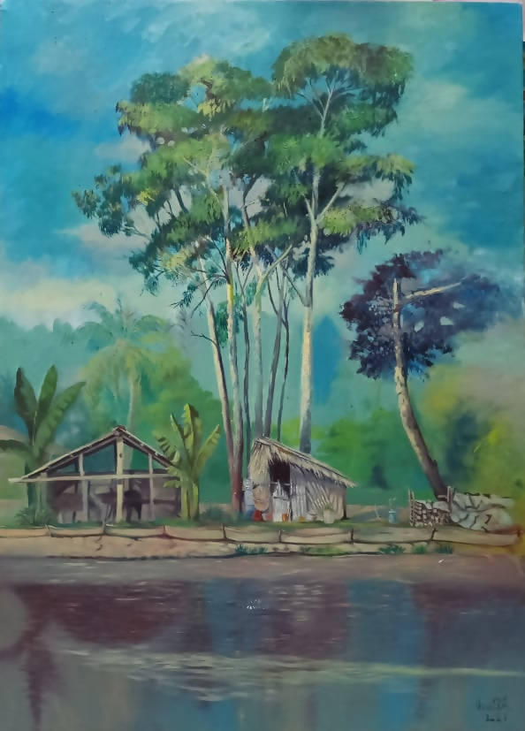 Tranh sơn dầu "Nhà hàng xóm"