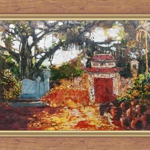 Tranh sơn mài "Nắng trong chùa"