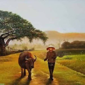 Tranh sơn dầu quê hương "Chiều về"