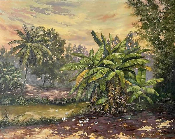 Tranh sơn dầu quê hương "Chiều quê"