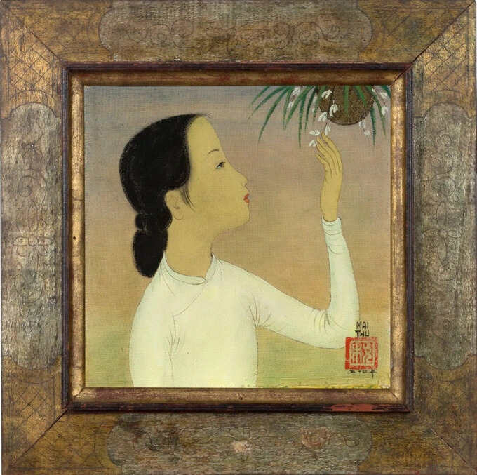 Tác phẩm "Cô gái bên hoa" của hoạ sĩ Mai Trung Thứ
