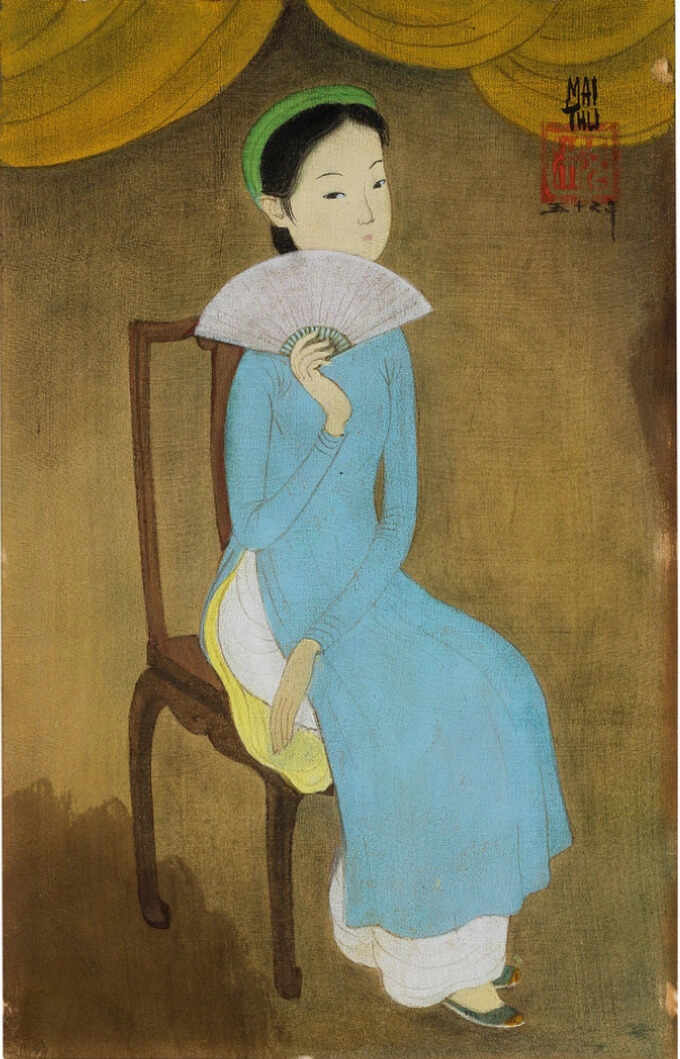 Bức cô gái cầm quạt - hoạ sĩ Mai Trung Thứ