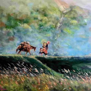 Tranh sơn dầu quê hương "Đường về 3"