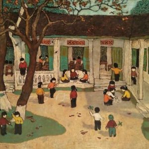 Tranh sơn dầu quê hương "Trường xưa"