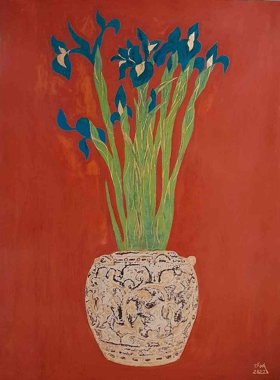 Hoạ sĩ Đỗ Văn Tăng vẽ hoa diên vĩ