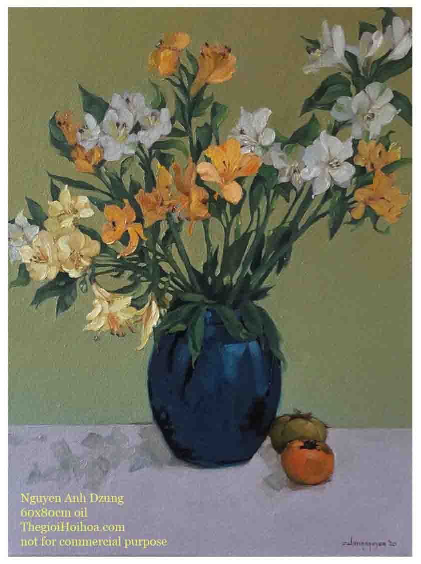 Tranh tĩnh vật sơn dầu Hoa thủy tiên, Nguyễn Anh Dũng, Thế giới Hội họa