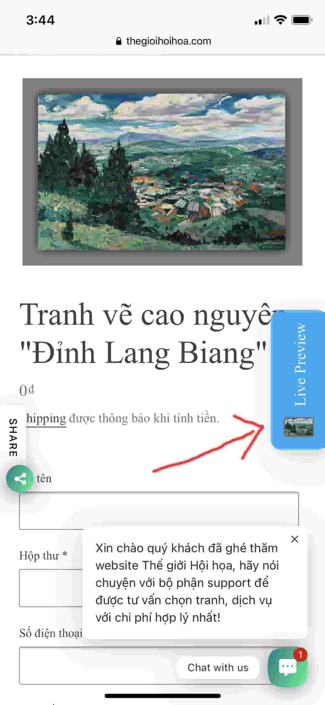 Bấm vào chữ Live Preview để sử dụng tính năng
