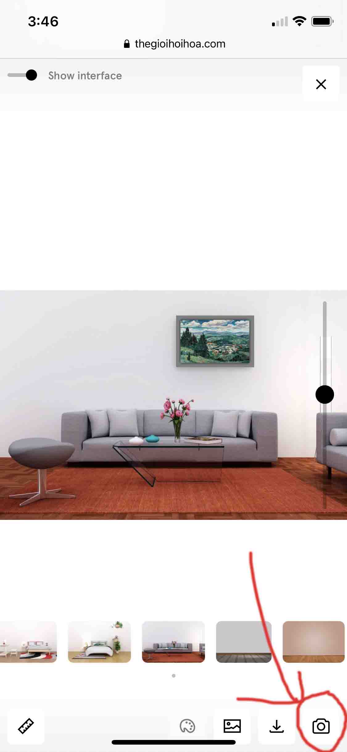 Bấm vào biểu tượng Camera để bắt đầu xem tranh thực tế ảo