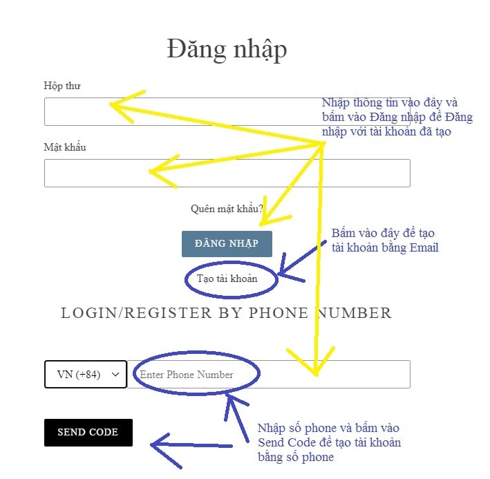 Click vào mục Tạo tài khoản