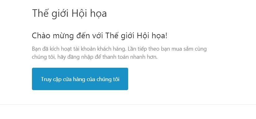 Email xác nhận tài khoản người dùng của Thế giới Hội họa