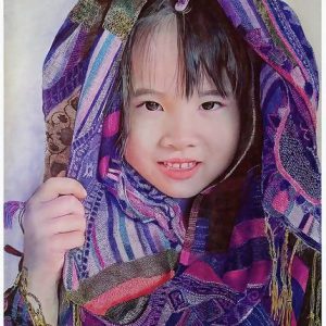 Tranh chân dung bút bi "Em bé mùa đông"