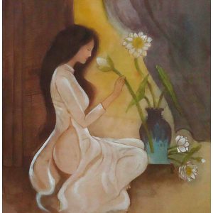 Tranh chân dung lụa "Nàng sen"
