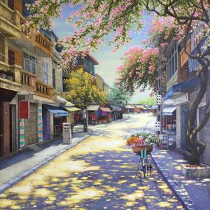 Tranh sơn dầu "Phố hoa"