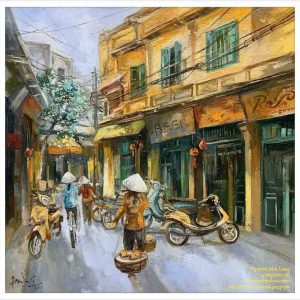 Tranh sơn dầu phố cổ "Ngang qua phố cũ 02"