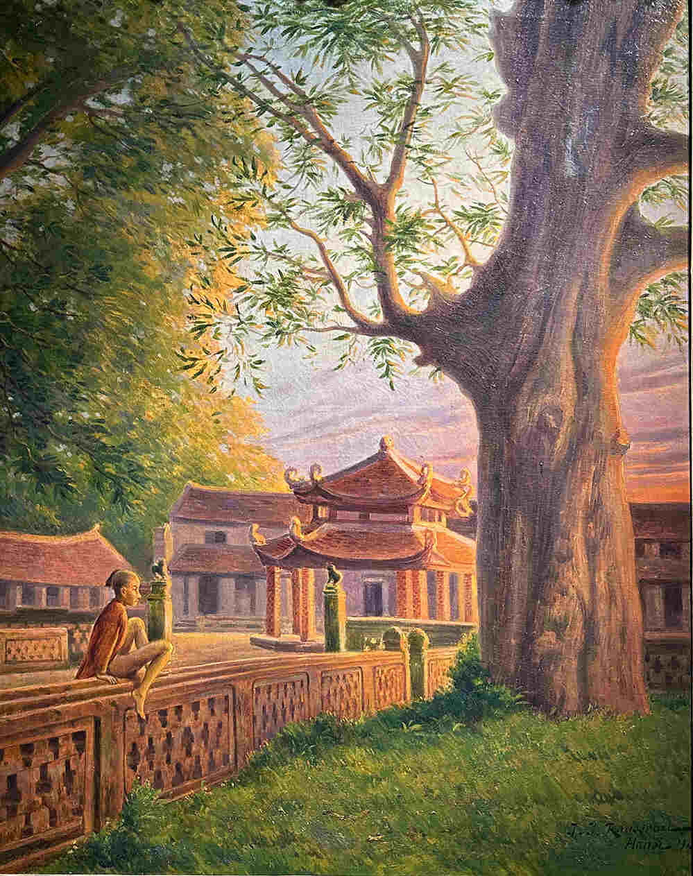 Tranh phong cảnh chùa Láng, Hà Nội của Jean Jacques Rousseau (1861-1911)