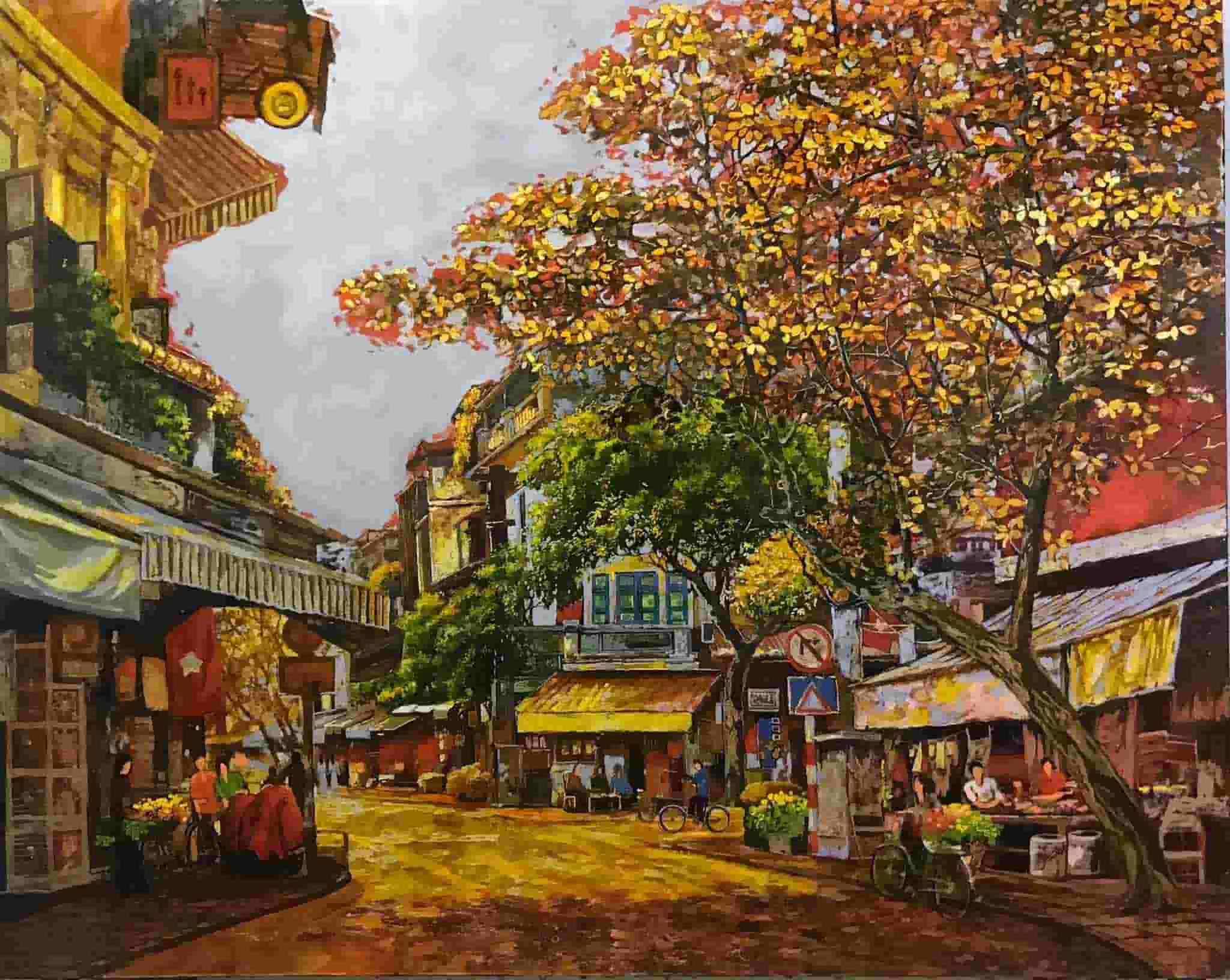 Tranh sơn mài "Mùa thu Hà Nội"