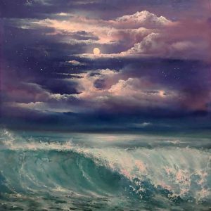 Tranh sơn dầu vẽ biển "Sóng thủy tinh"