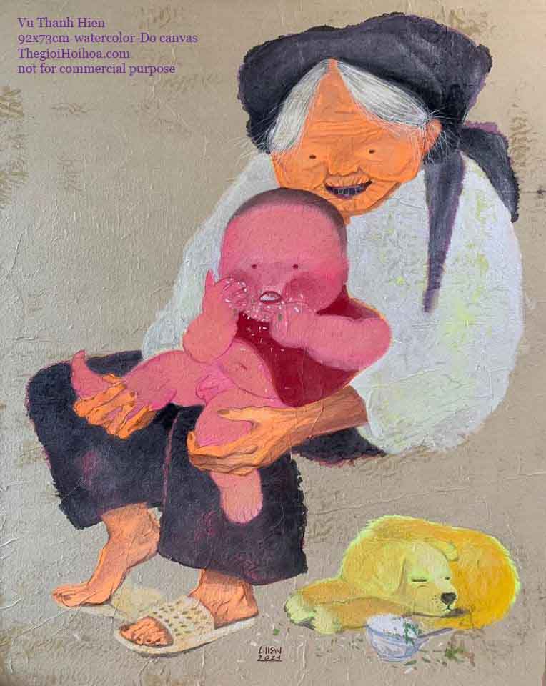Tranh dân gian "Cụ và chắt", họa sĩ Vũ Thanh Hiền