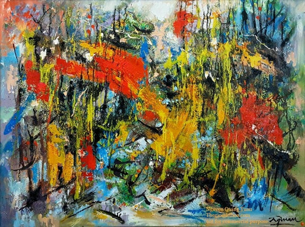 Tranh trừu tượng “Xuân và rừng” của họa sĩ Nguyễn Quang Tuấn