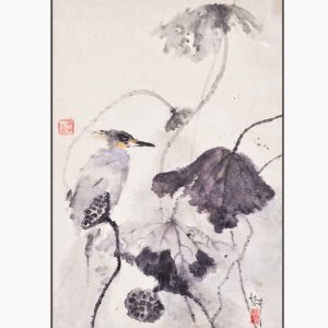 Tranh giấy dó "Sen cuối vụ 1"