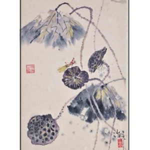 Tranh giấy dó "Sen cuối vụ 2"