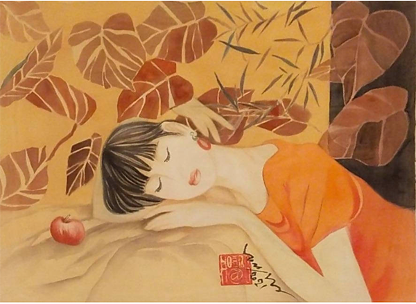 Tác phẩm tranh chân dung lụa “Mơ” từ họa sĩ Hoàng Ngọc Hà