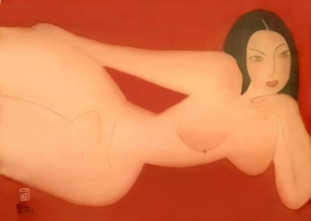 Tranh lụa nude họa sĩ Lê Hường "Thiếu nữ mùa hè"